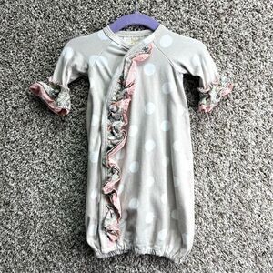 Haute Baby Gray Polka Dot and Pink Ruffle Gown in Size 0-3M
